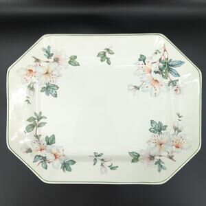 Adams China Azalea Oval Serving Plate Platter 14" White Green Floral VTG FLAW